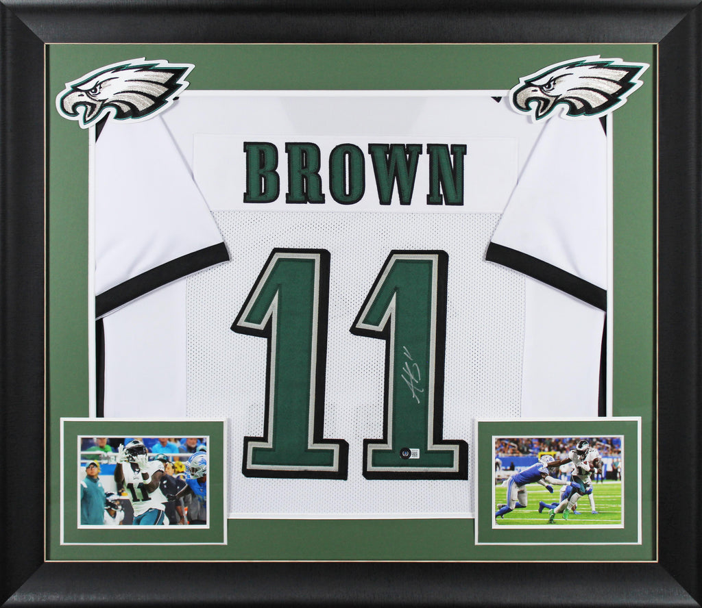Authentic A.J. Brown Autographed Eagles Custom Framed Jersey Display Beckett COA