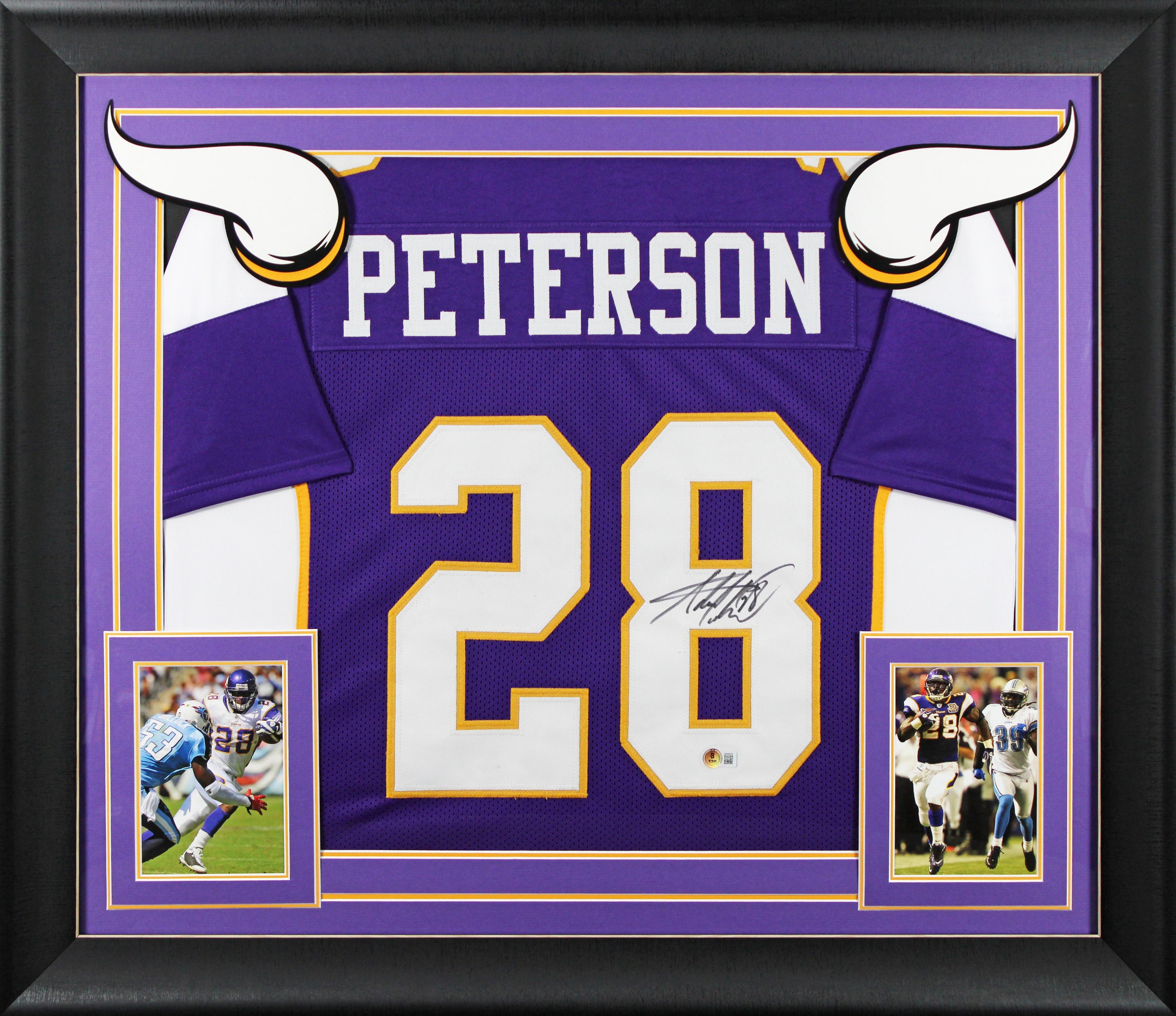 Authentic Adrian Peterson Autographed Custom Framed Jersey Display Beckett COA