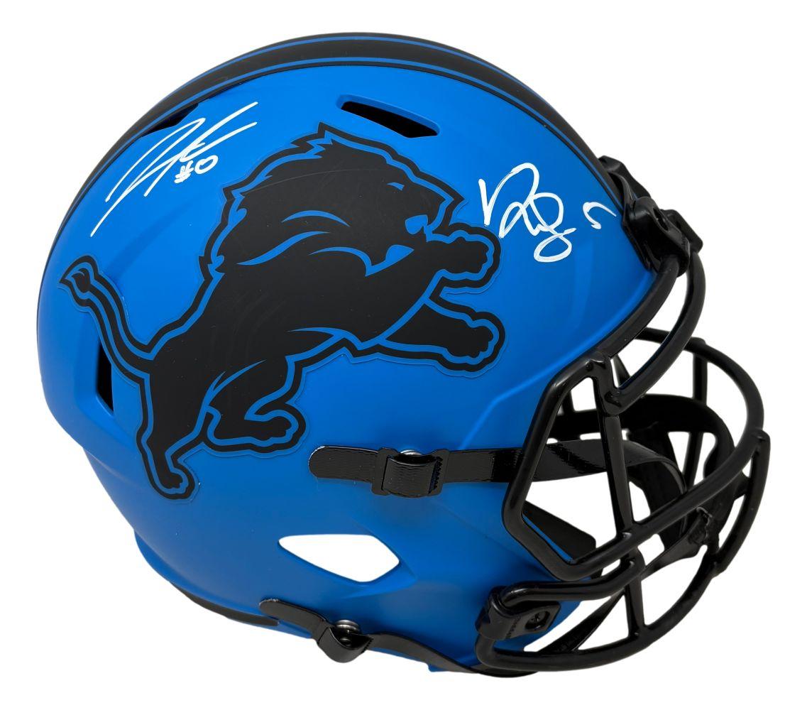 Jahmyr Gibbs & David Montgomery Signed Lions Full-Size Rave Alternate Speed Helmet