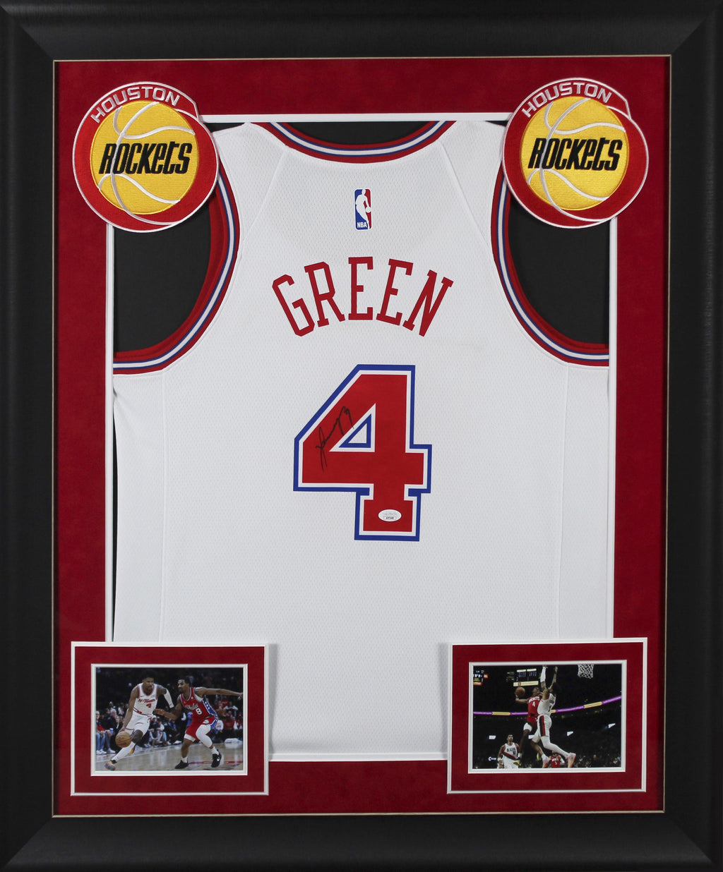 Authentic Jalen Green Autographed Rockets Custom Framed Jersey Display JSA COA