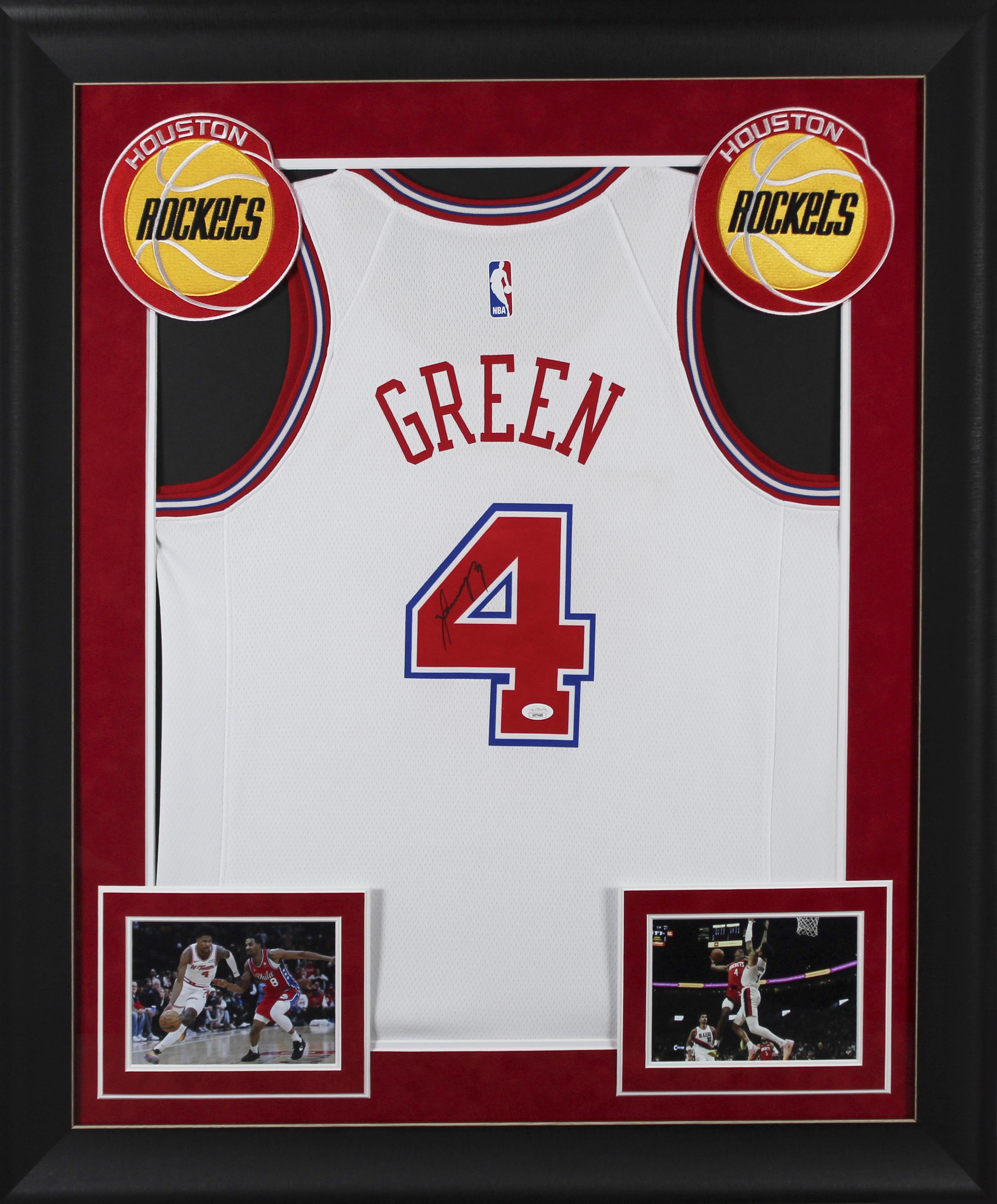 Authentic Jalen Green Autographed Rockets Custom Framed Jersey Display JSA COA