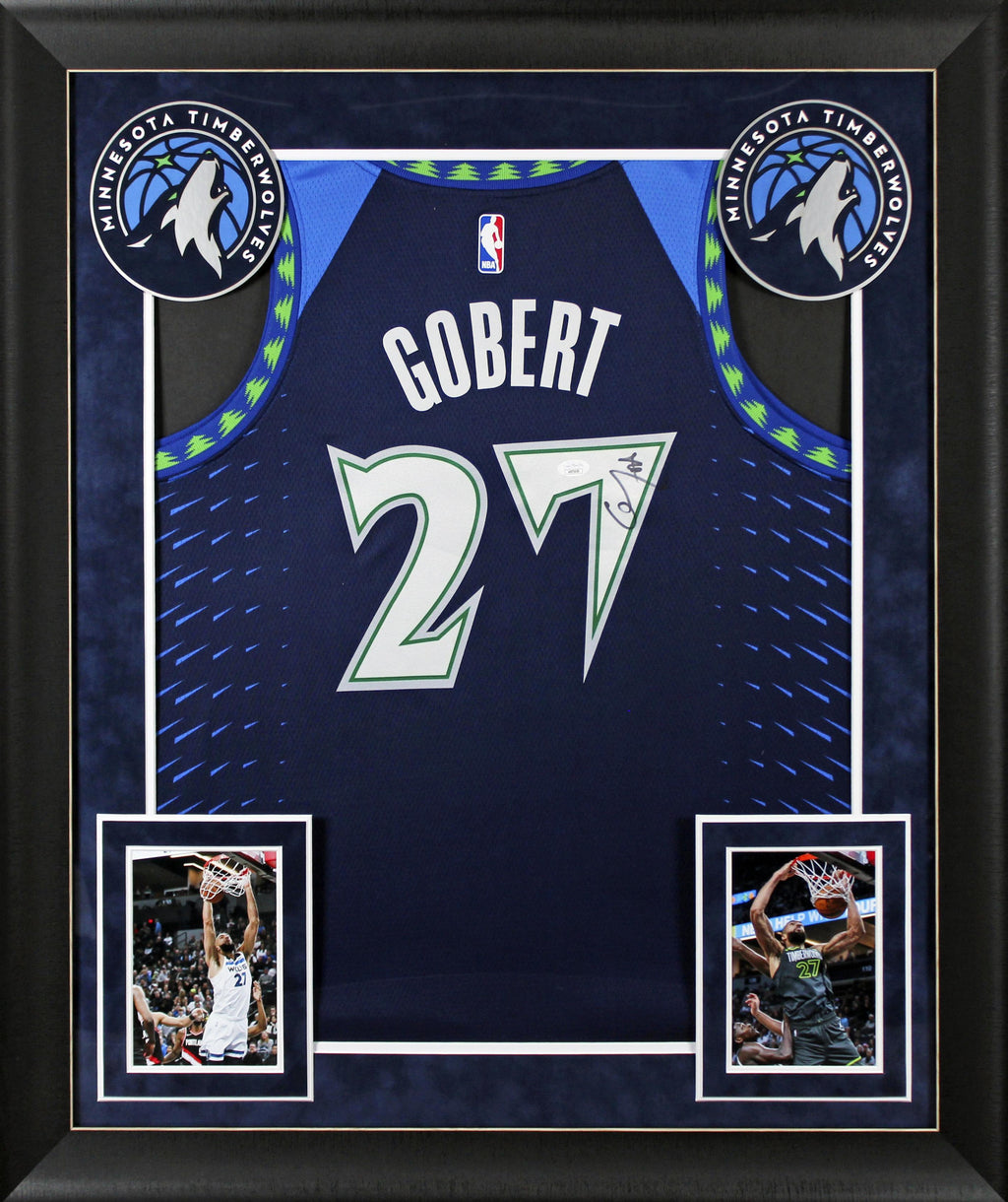 Authentic Rudy Gobert Autographed Timberwolves Custom Framed Jersey Display JSA COA