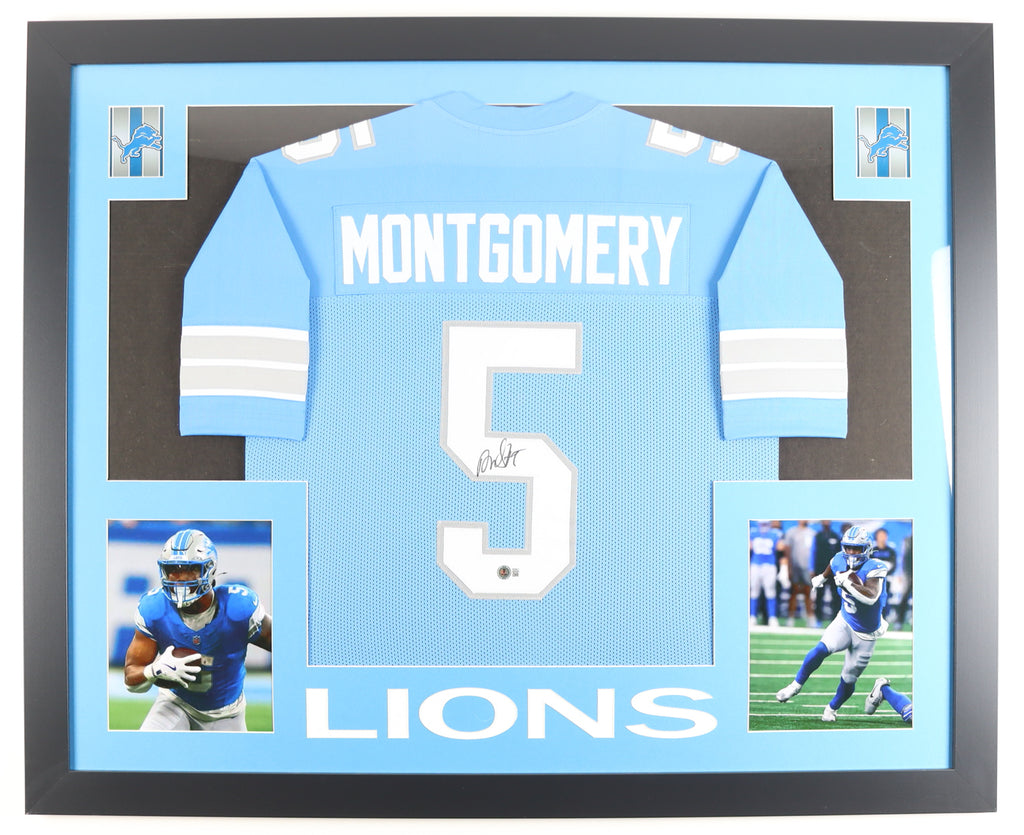 Authentic David Montgomery Autographed Custom Framed Jersey Display Beckett COA