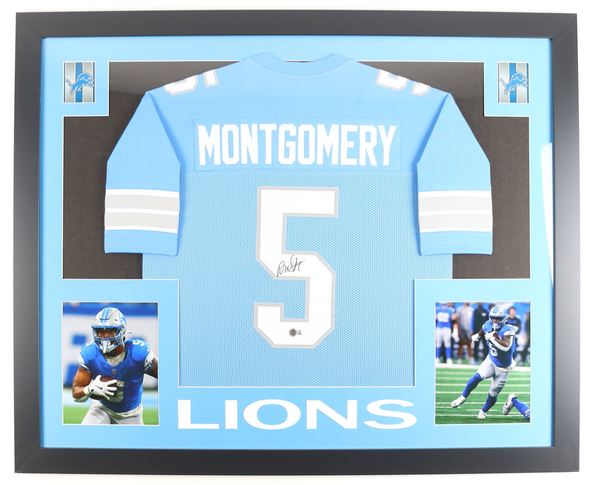 Authentic David Montgomery Autographed Custom Framed Jersey Display Beckett COA