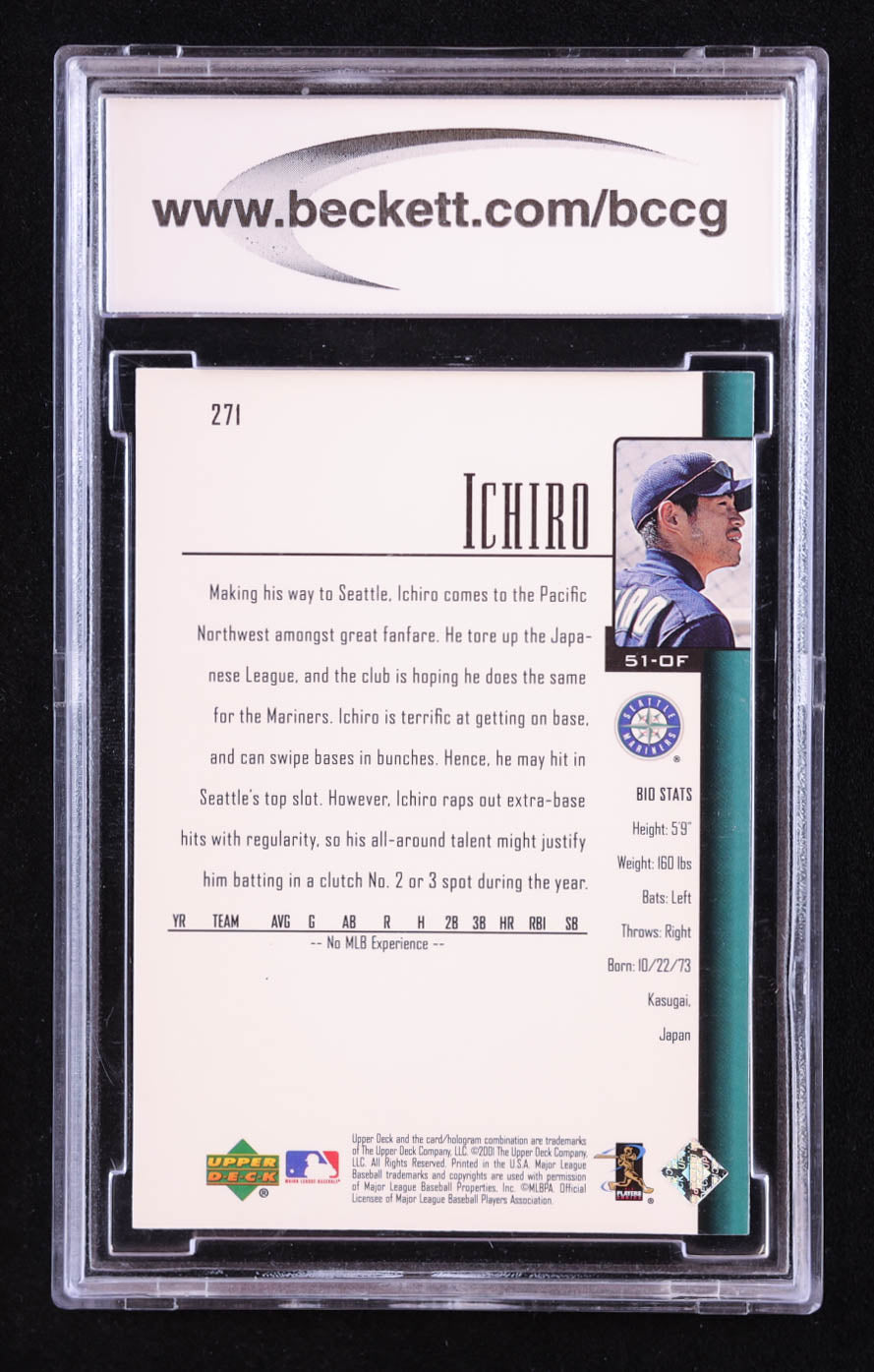 Ichiro Suzuki 2001 Upper Deck #271 Star Rookie RC – BCCG 10