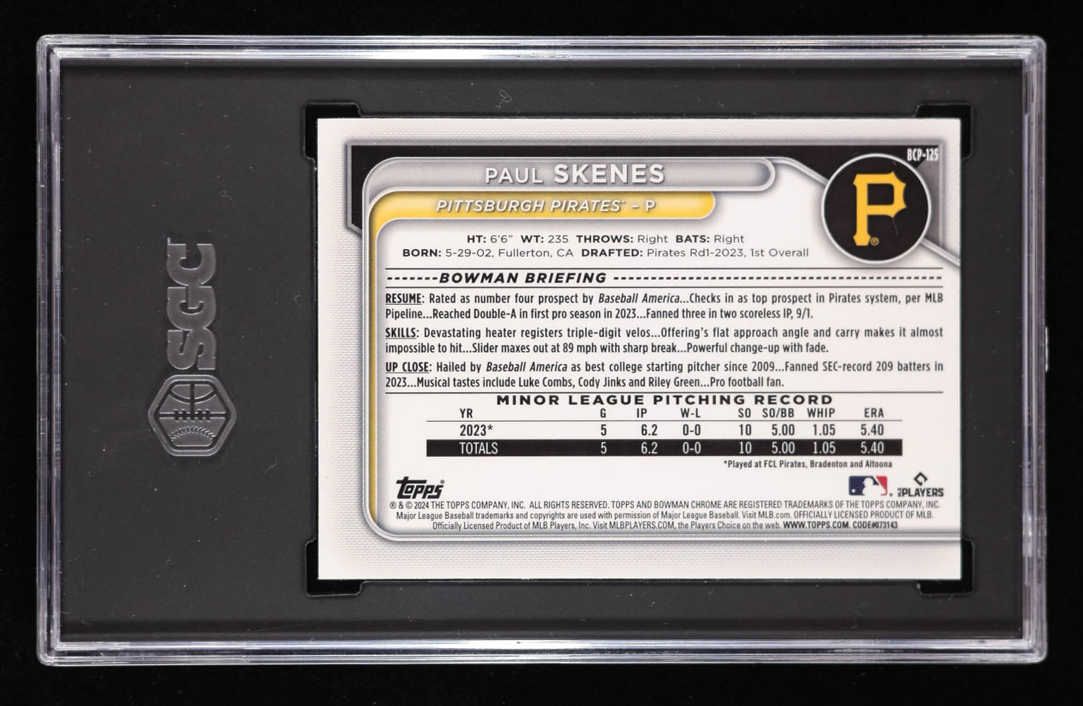 Paul Skenes 2024 Bowman Chrome Prospects #BCP125 Rookie Card RC | SGC 9 Mint