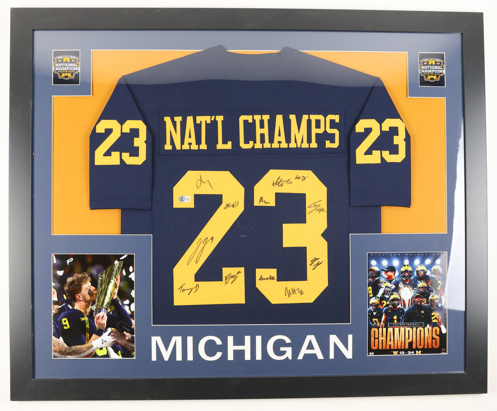 Authentic 2023 Michigan Wolverines National Champions Autographed Custom Framed Jersey Display Beckett COA
