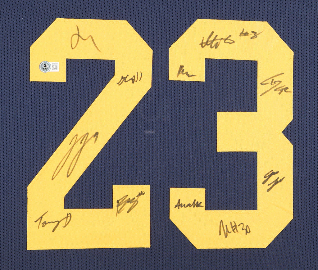 Authentic 2023 Michigan Wolverines National Champions Autographed Custom Framed Jersey Display Beckett COA