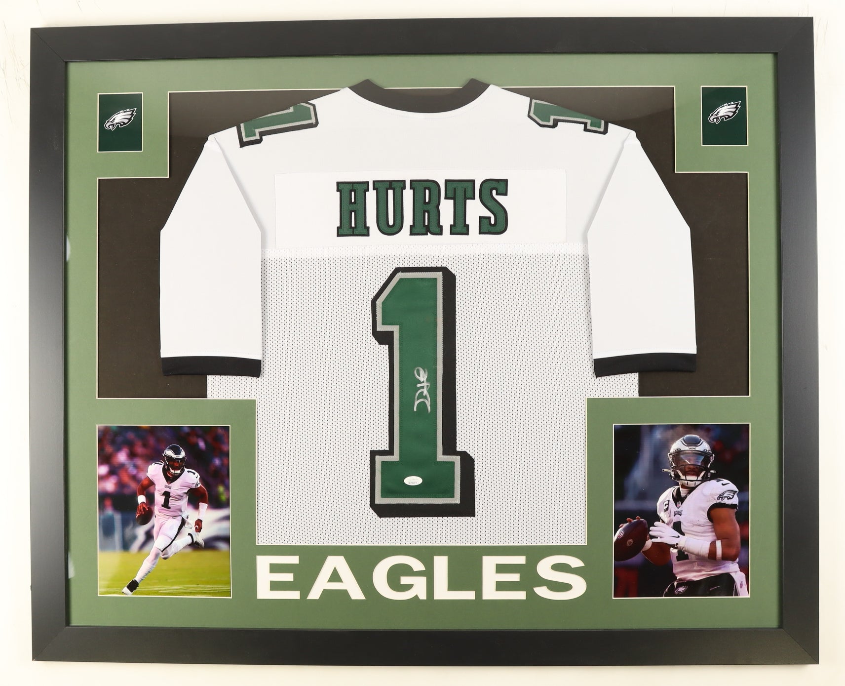 Jalen Hurts Autographed Framed Football Jersey | JSA Certified Signature | Eagles Superstar Memorabilia