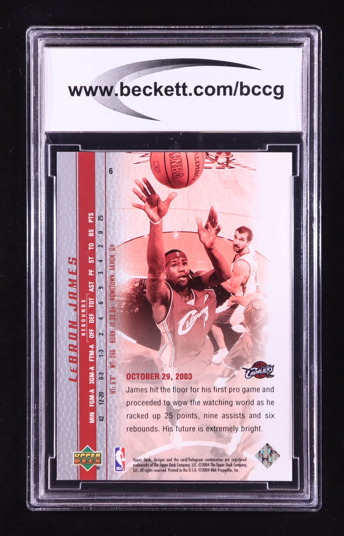 Authentic LeBron James 2003-04 Upper Deck Phenomenal Beginning #6 BCCG 10 Rookie Card