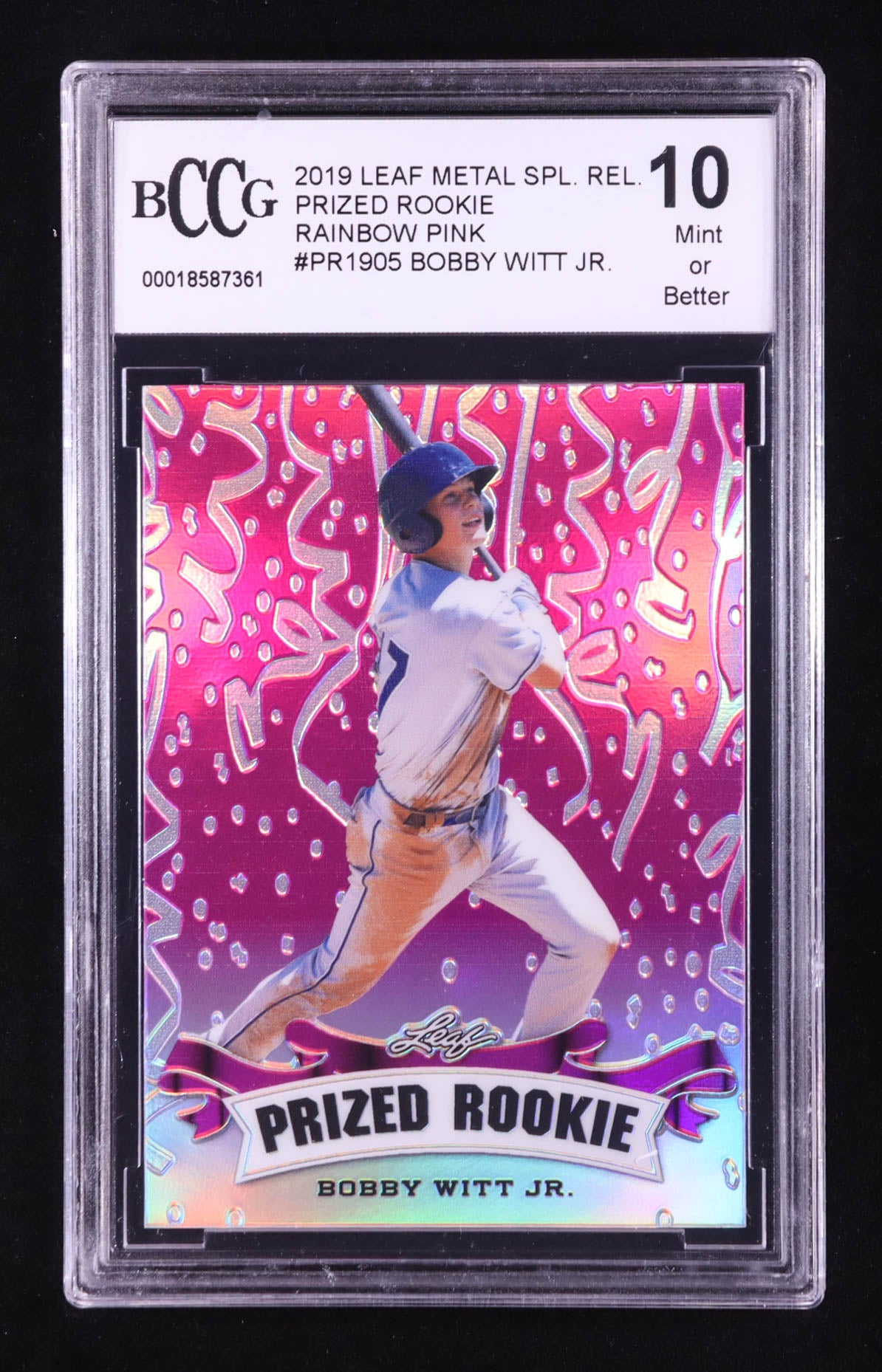 Bobby Witt Jr. 2019 Leaf Metal Prized Rookie Rainbow Pink #PR1905 /10 RC | BCCG 10 Mint