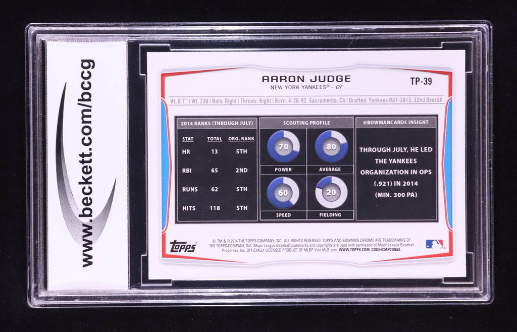 Aaron Judge 2014 Bowman Draft Top Prospects #TP39 Rookie Card RC | BCCG 10 Mint | New York Yankees
