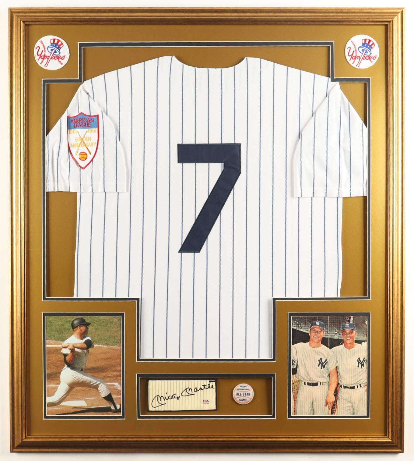 Authentic Mickey Mantle Autographed Custom Framed Cut Display with Jersey and All-Star Pin PSA COA