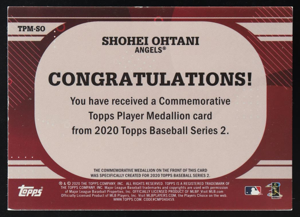 Authentic Shohei Ohtani 2020 Topps Player Medallions TPMSO Card