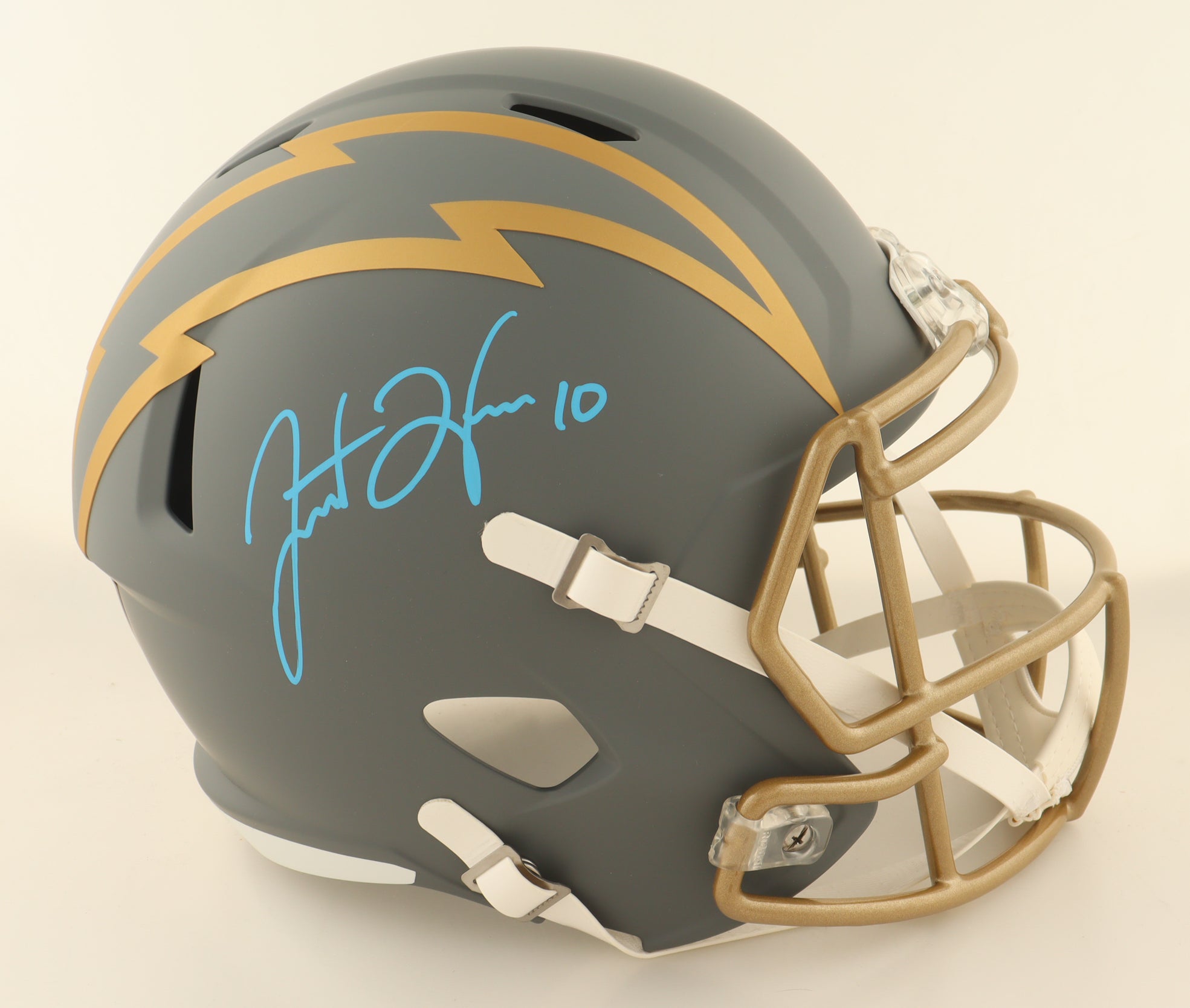 Authentic Justin Herbert Autographed Chargers Slate Full-Size Speed Helmet Fanatics COA