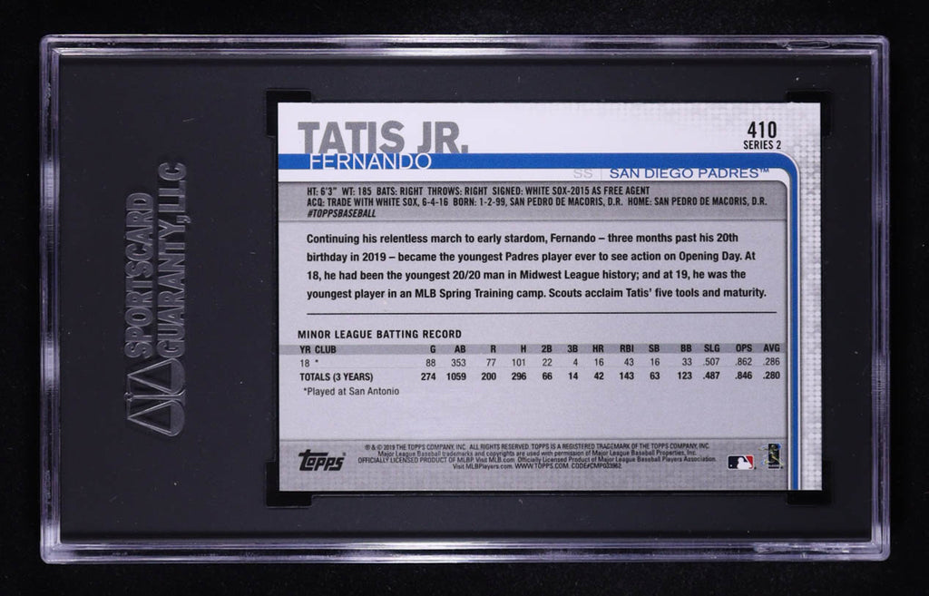 Authentic Fernando Tatis Jr. 2019 Topps #410 SGC 9.5 Rookie Card