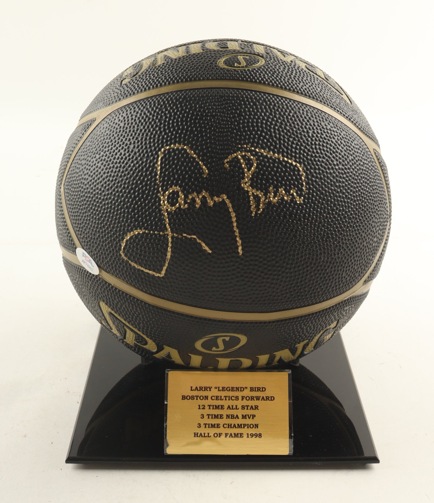 Larry Bird Signed NBA Basketball with Display Stand (PSA)