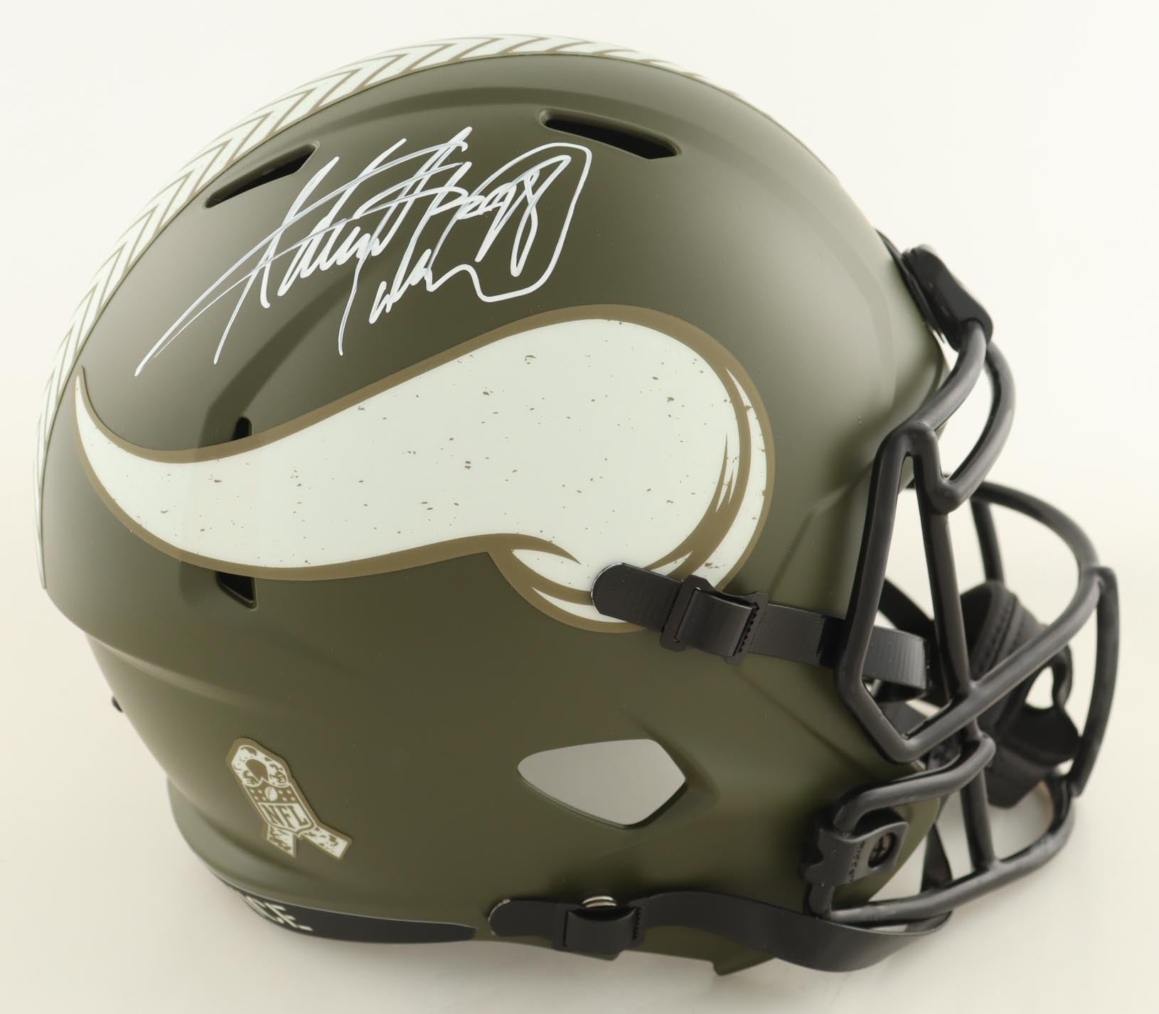 Authentic Adrian Peterson Autographed Vikings Salute To Service Full-Size Speed Helmet Schwartz COA