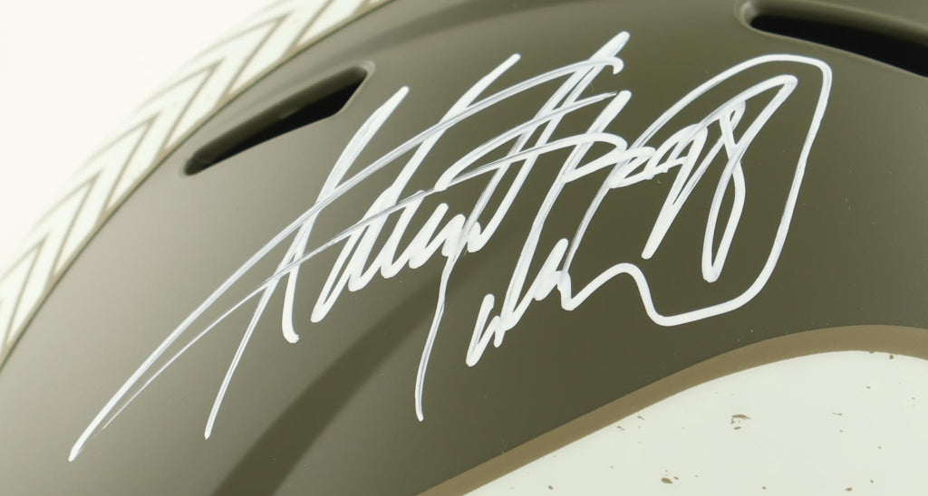 Authentic Adrian Peterson Autographed Vikings Salute To Service Full-Size Speed Helmet Schwartz COA