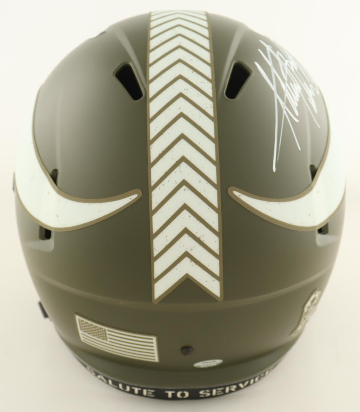 Authentic Adrian Peterson Autographed Vikings Salute To Service Full-Size Speed Helmet Schwartz COA