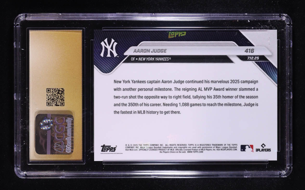 Authentic Aaron Judge 2025 Topps Now #416 CGC 10 Pristine Black Label Card