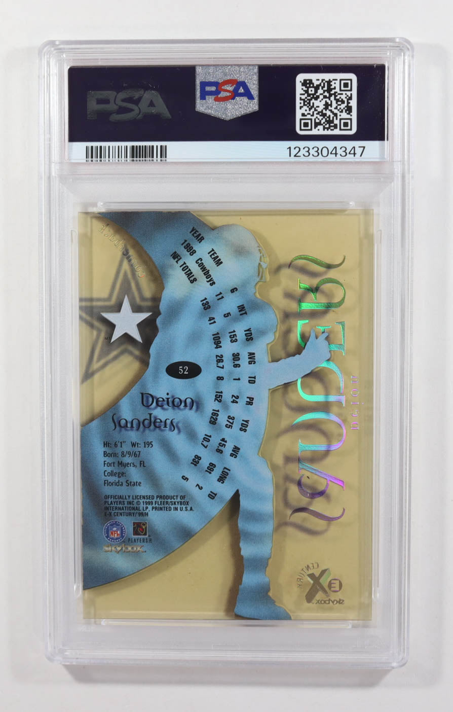 Deion Sanders 1999 E-X Century #52 | PSA 9 Mint | Hall of Fame Legend Card