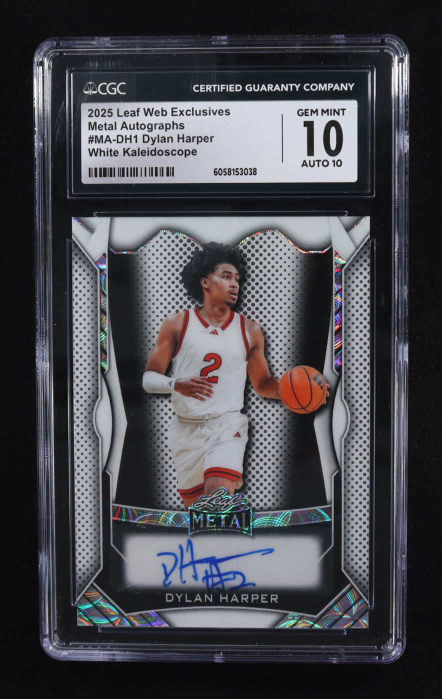 Dylan Harper 2025 Leaf Web Exclusives Metal White Kaleidoscope Autograph #MA-DH1 RC /49 | CGC 10 Auto 10 Gem Mint Rookie