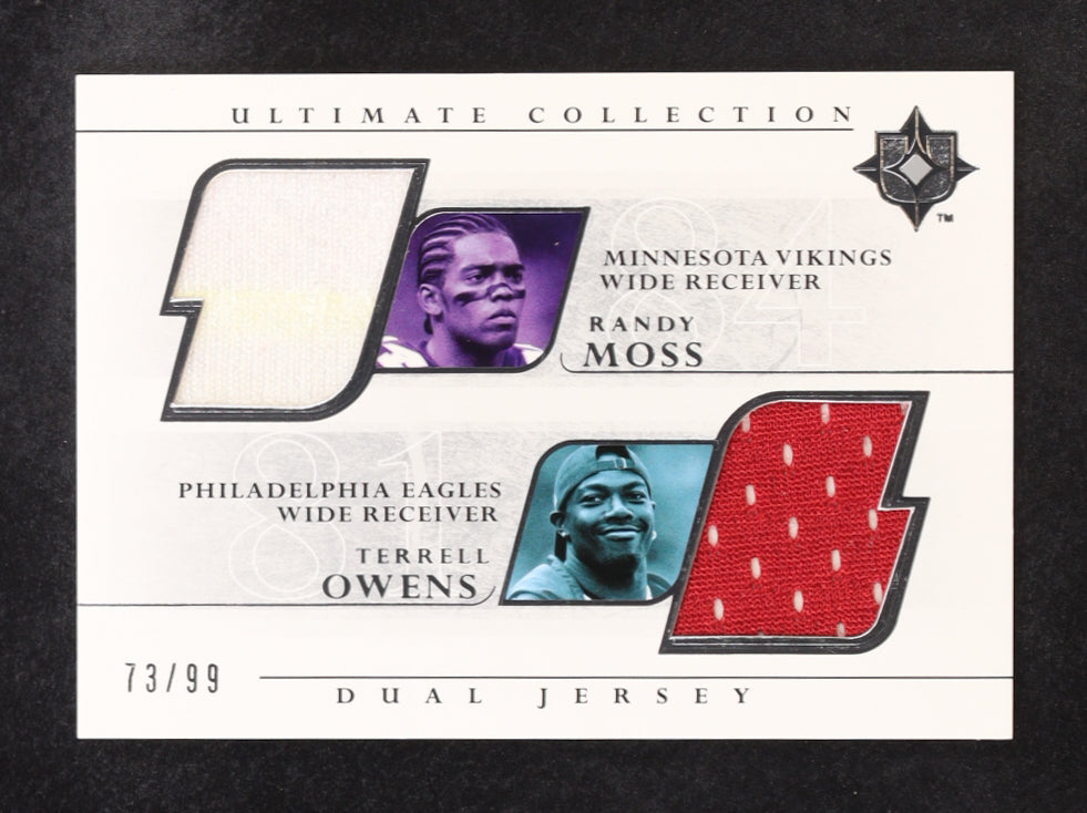 Authentic Randy Moss Terrell Owens 2004 Ultimate Collection Dual Game Jersey Card 73/99