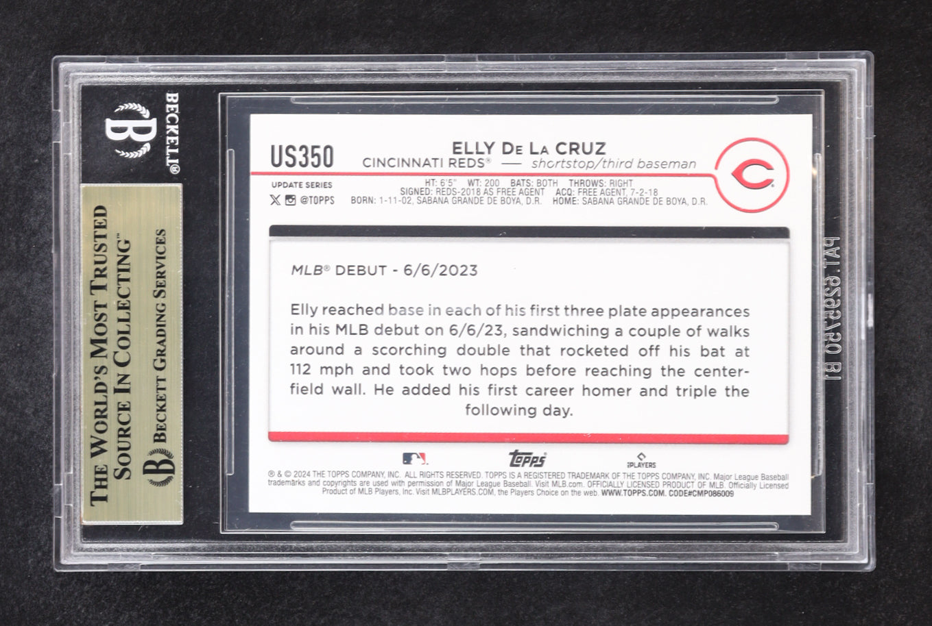 Authentic Elly De La Cruz 2024 Topps Update US350 BGS 9.5 Rookie Card