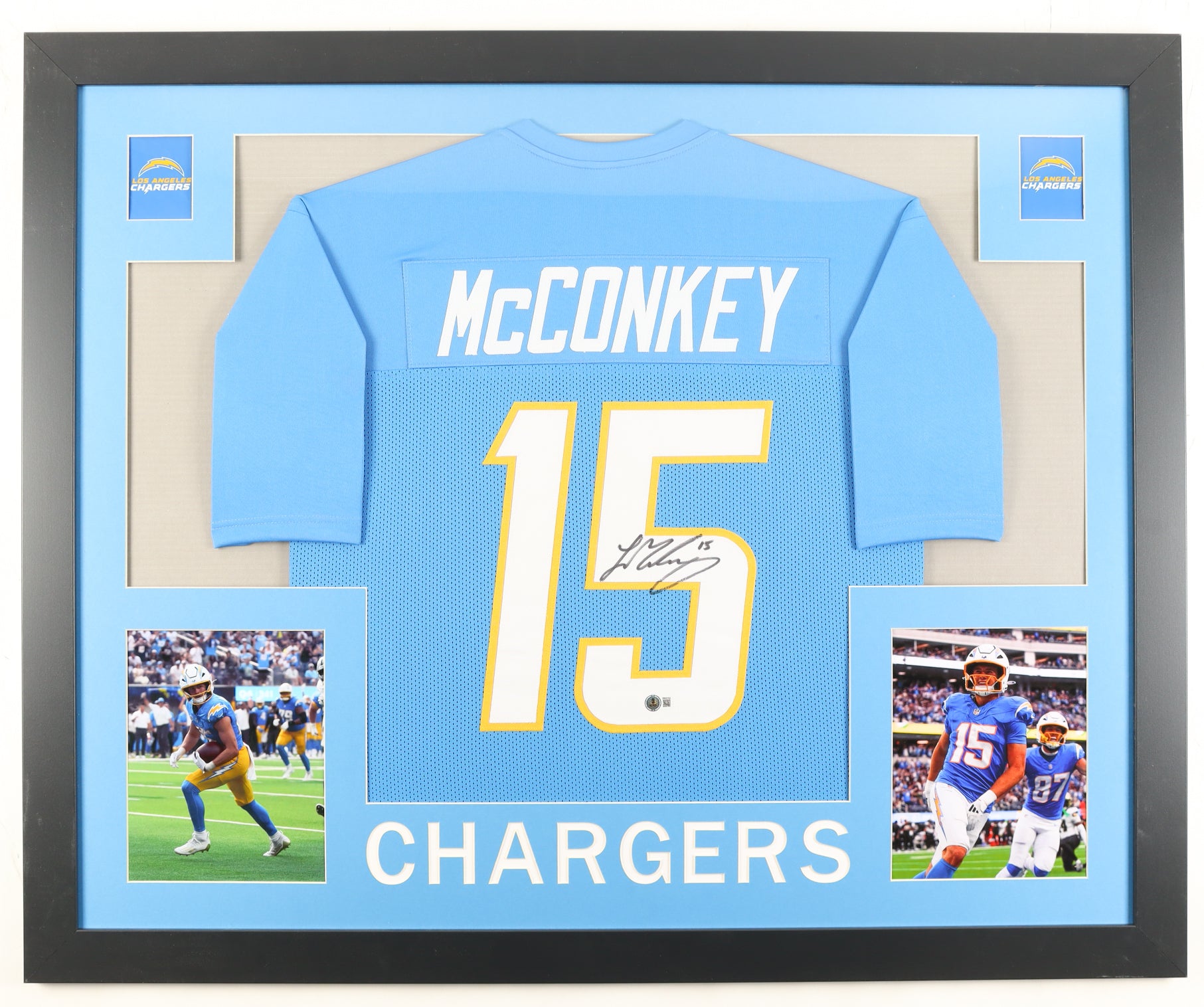 Authentic Ladd McConkey Autographed Custom Framed Jersey Display Beckett COA