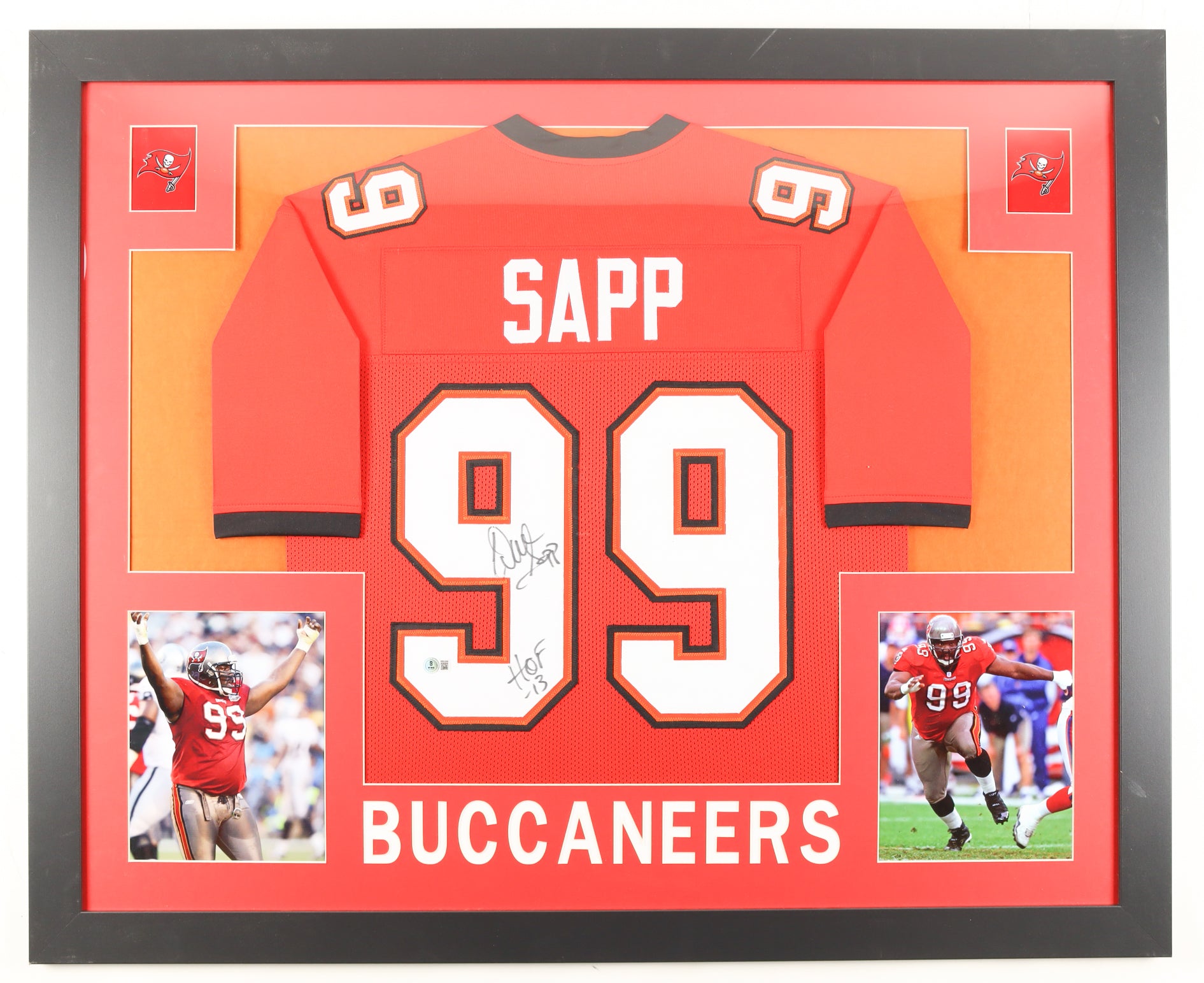 Authentic Warren Sapp Autographed Custom Framed Jersey Display HOF 13 Beckett COA