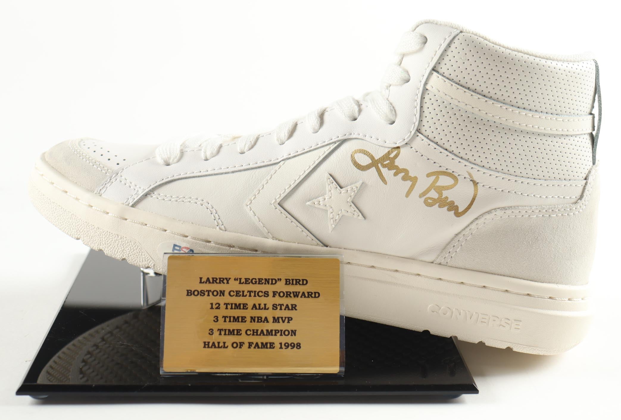 Authentic Larry Bird Autographed Converse All-Star White Leather Shoe Display PSA COA