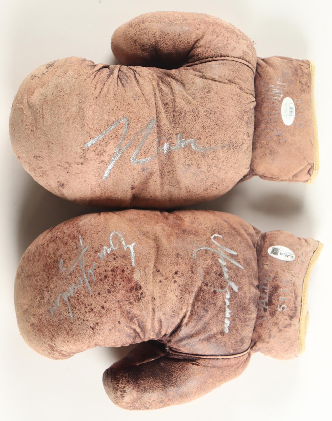 Authentic Mexican Boxing Kings Vintage Spalding Glove Set Signed by Chavez Barrera Morales JSA COA
