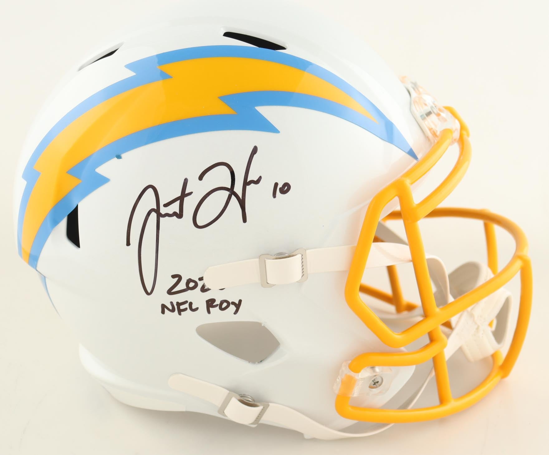 Justin Herbert Signed Chargers Full-Size Speed Helmet Inscribed "2020 NFL ROY" (Beckett)