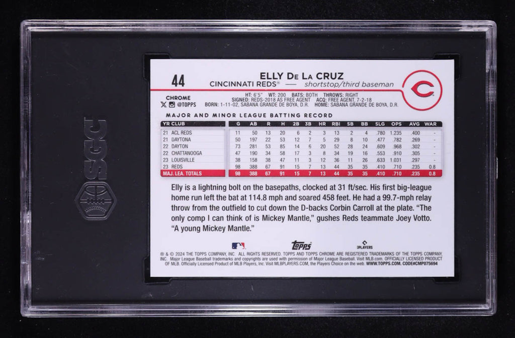 Authentic Elly De La Cruz 2024 Topps Chrome 44 SGC 10 Rookie Card