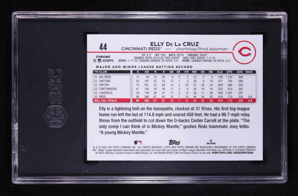 Authentic Elly De La Cruz 2024 Topps Chrome 44 SGC 10 Rookie Card
