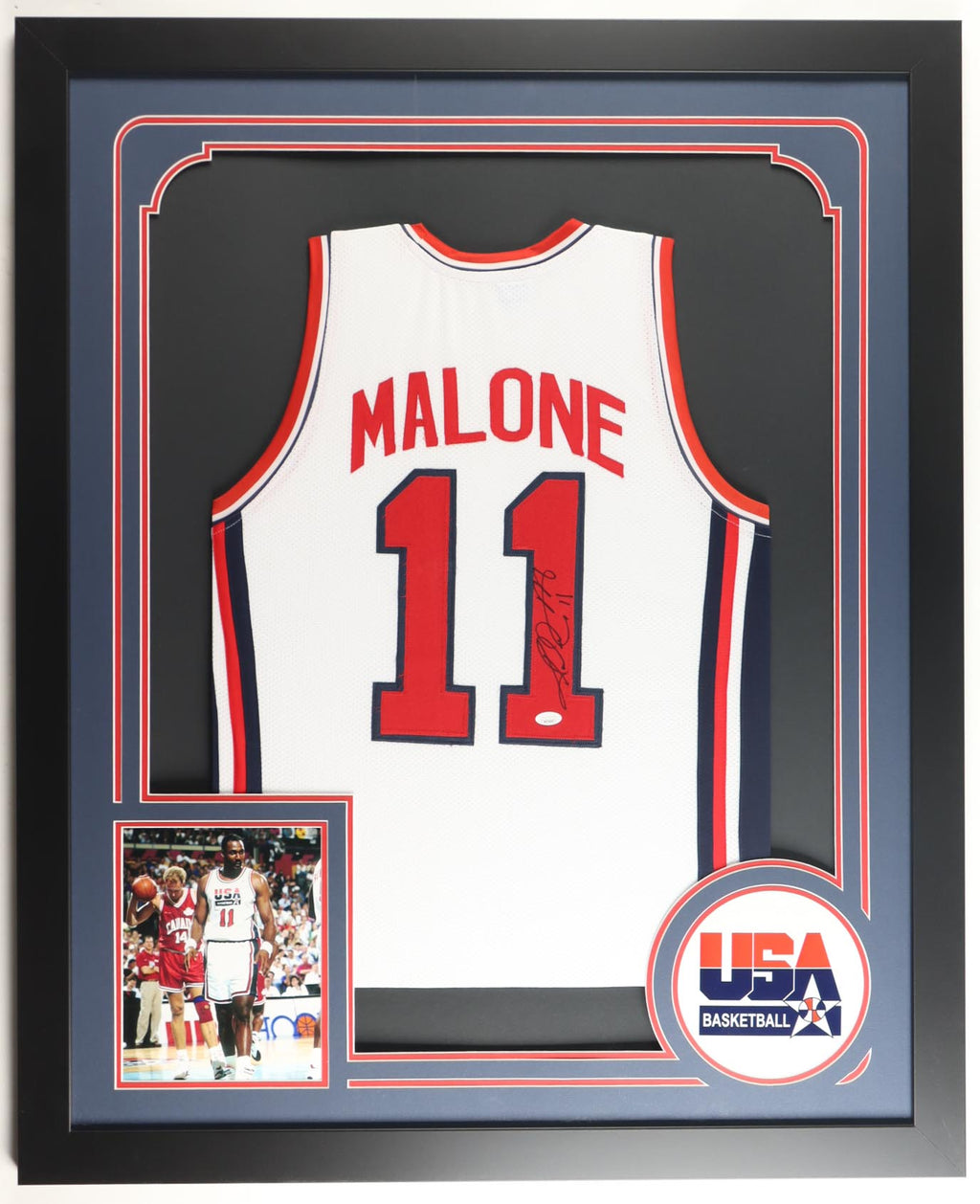 Authentic Karl Malone Autographed Custom Framed Jersey JSA COA