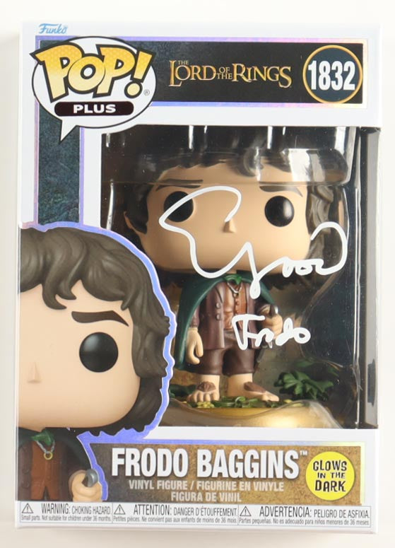 Authentic Elijah Wood Autographed Lord of the Rings 1832 Frodo Funko Pop Frodo Inscription Beckett COA