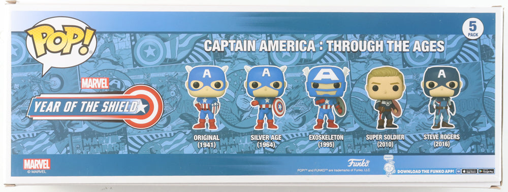 Chris Evans Autographed Captain America “Through the Ages” Funko Pop! 5-Pack | Year of the Shield | JSA Certified