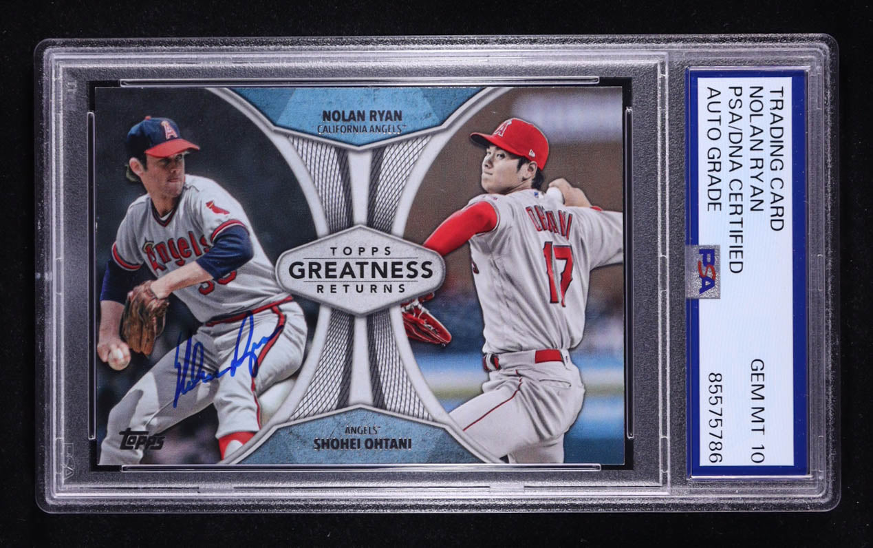 Nolan Ryan Signed 2019 Topps Greatness Returns With Shohei Ohtani #GR-12 (PSA | Autograph Graded PSA 10)