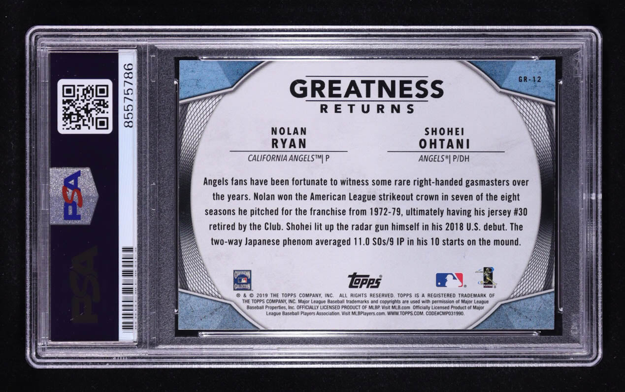 Nolan Ryan Signed 2019 Topps Greatness Returns With Shohei Ohtani #GR-12 (PSA | Autograph Graded PSA 10)