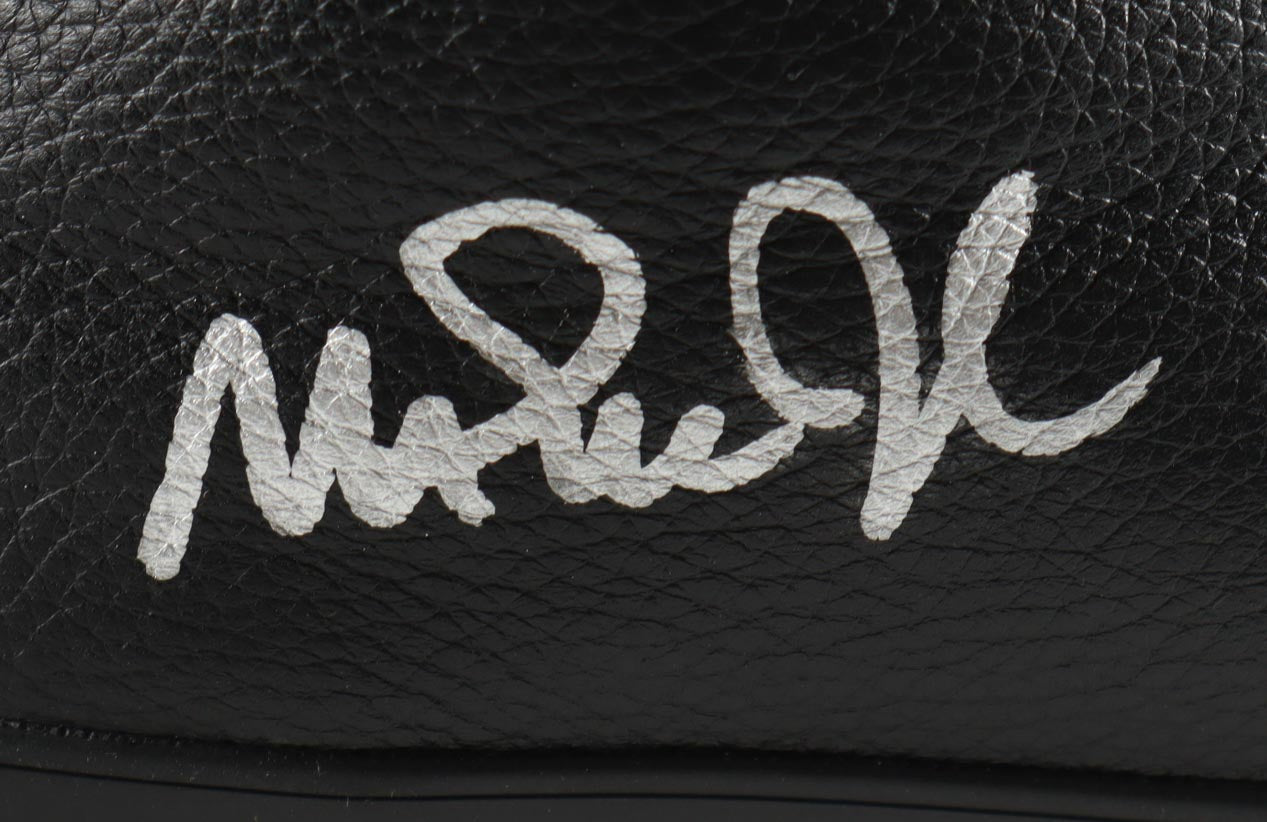 Magic Johnson & Larry Bird Signed Converse All Star Black Leather Shoes With Wood & Glass Display Case (PSA & Beckett)