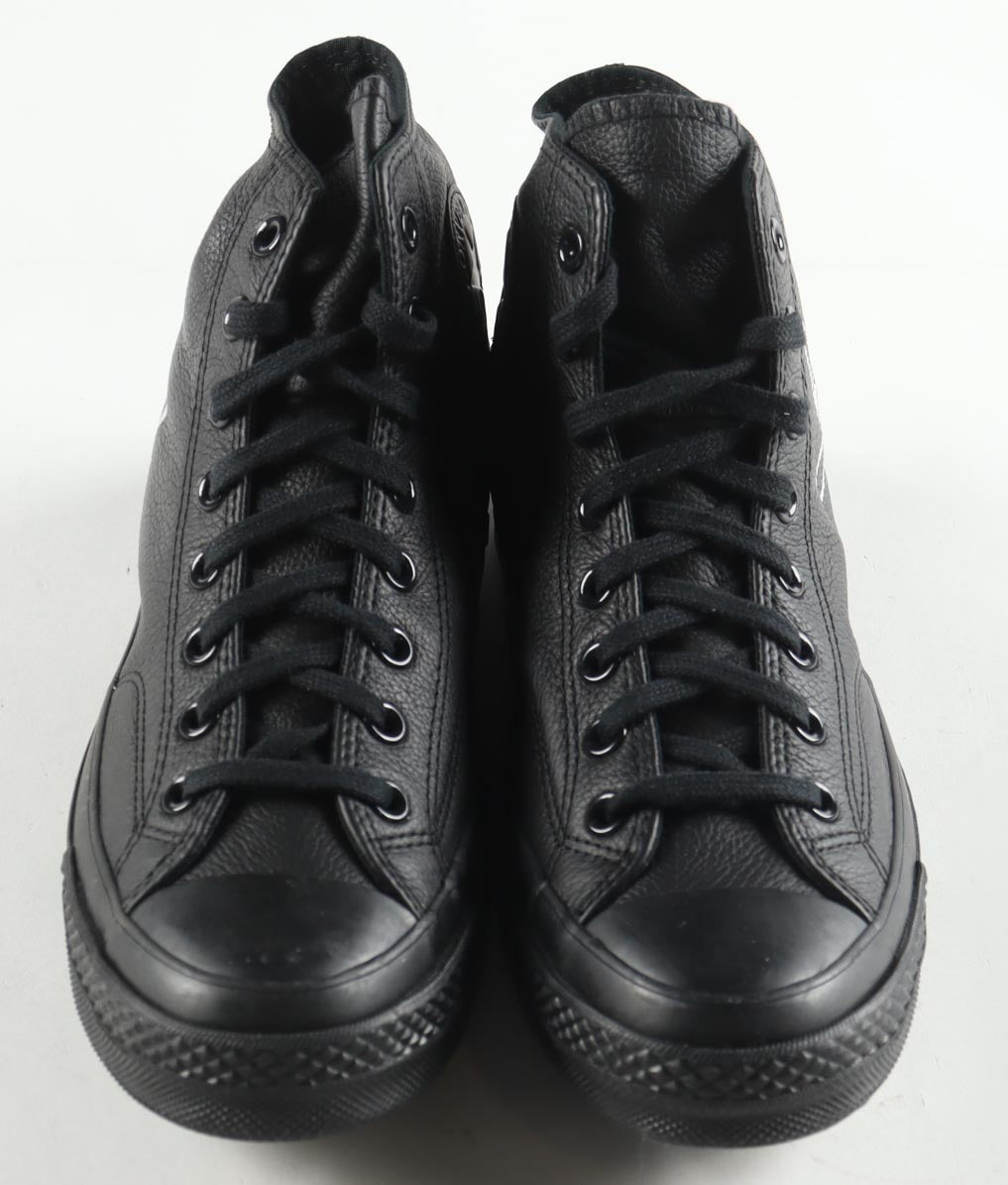 Magic Johnson & Larry Bird Signed Converse All Star Black Leather Shoes With Wood & Glass Display Case (PSA & Beckett)