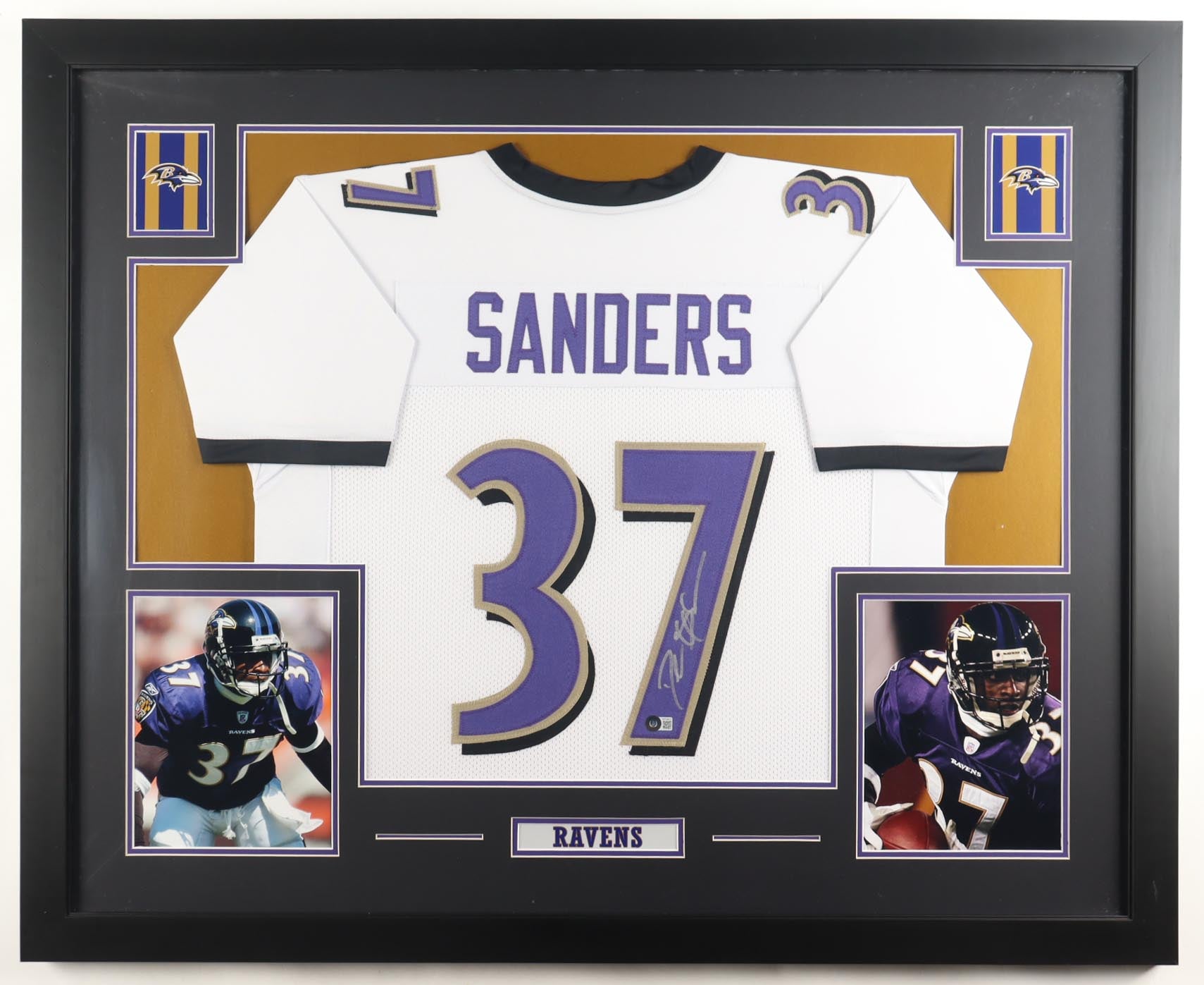 Authentic Deion Sanders Autographed Ravens Custom Framed Jersey Display Beckett COA