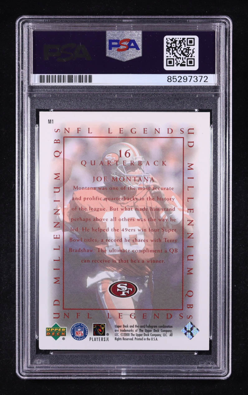 Joe Montana Signed 2000 Upper Deck Millennium QB's NFL Legends #M-1 (PSA | Autograph Graded PSA 10)