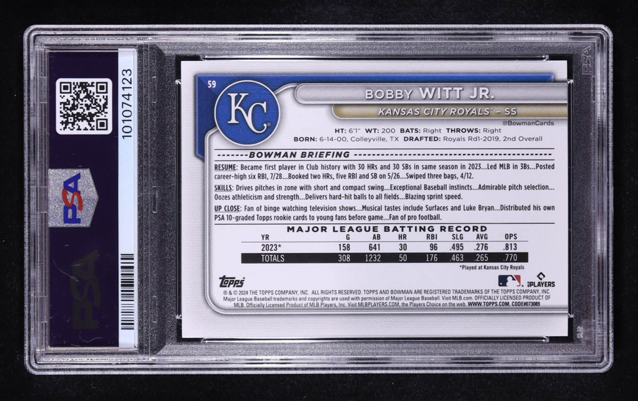 Bobby Witt Jr. 2024 Bowman Sky Blue #59 /499 PSA 10 Gem Mint | Kansas City Royals