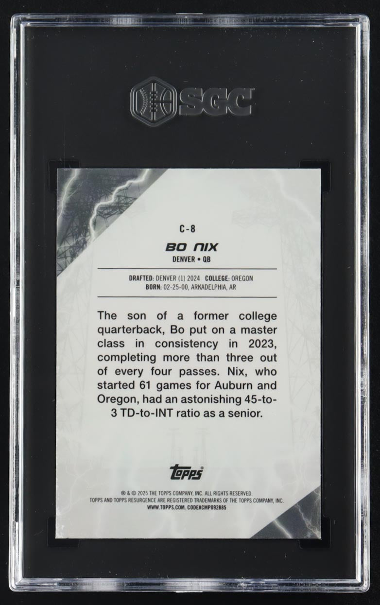 Bo Nix 2024 Topps Resurgence Conductors #C-8 Rookie Card RC | SGC 10 Gem Mint