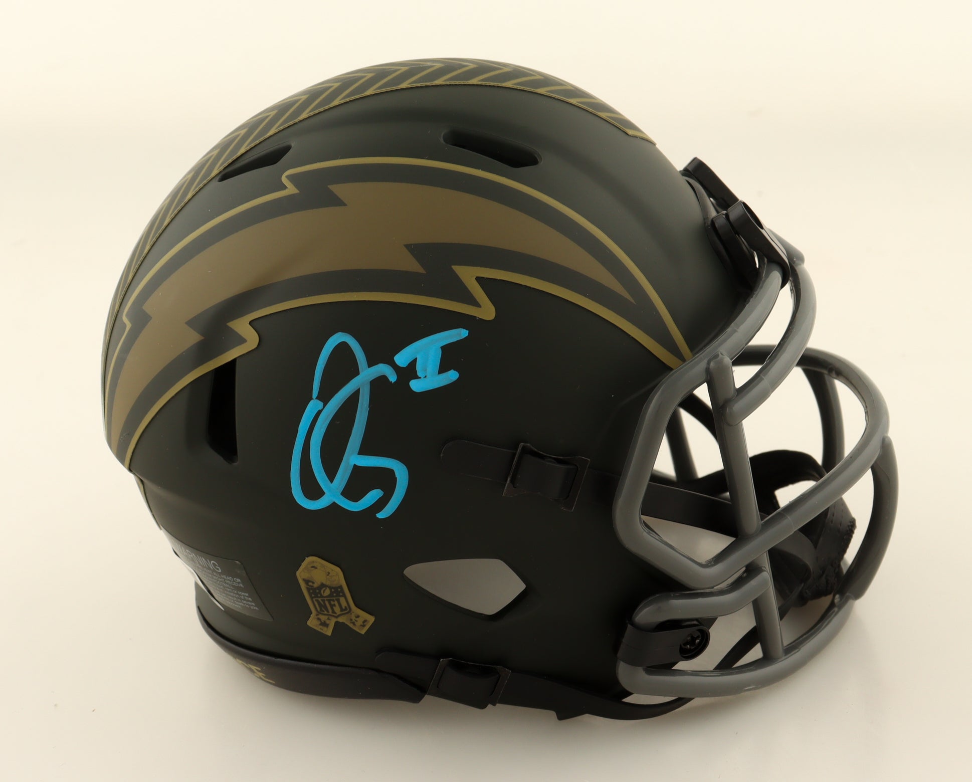 Oronde Gadsden Autographed Los Angeles Chargers Salute to Service Speed Mini Helmet | Beckett Certified