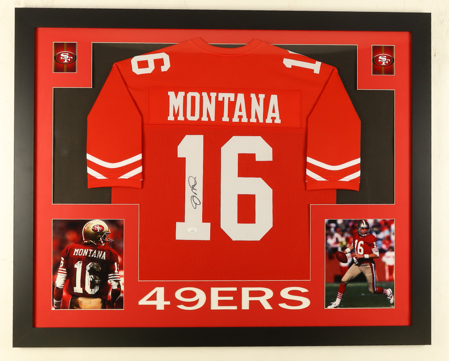 Joe Montana Signed Custom Framed Jersey Display (JSA)