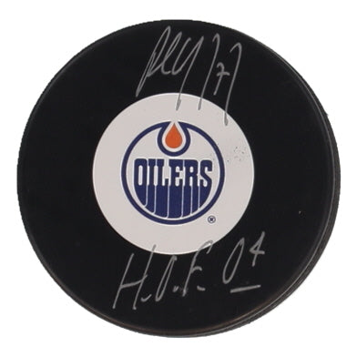 Paul Coffey Signed Oilers Logo Hockey Puck Inscribed "H.O.F. 04" (COJO)